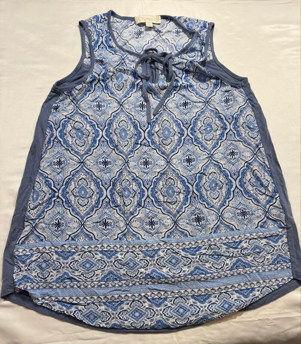 Weekend Suzanne Betro Women’s S Tank Top Sleeveless Keyhole Neck Blue Summer Top
